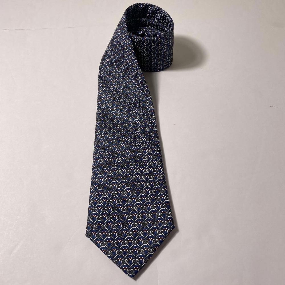 Vintage Damon All Silk Tie USA Made Geometric Pattern Blue Navy Classic Men's
